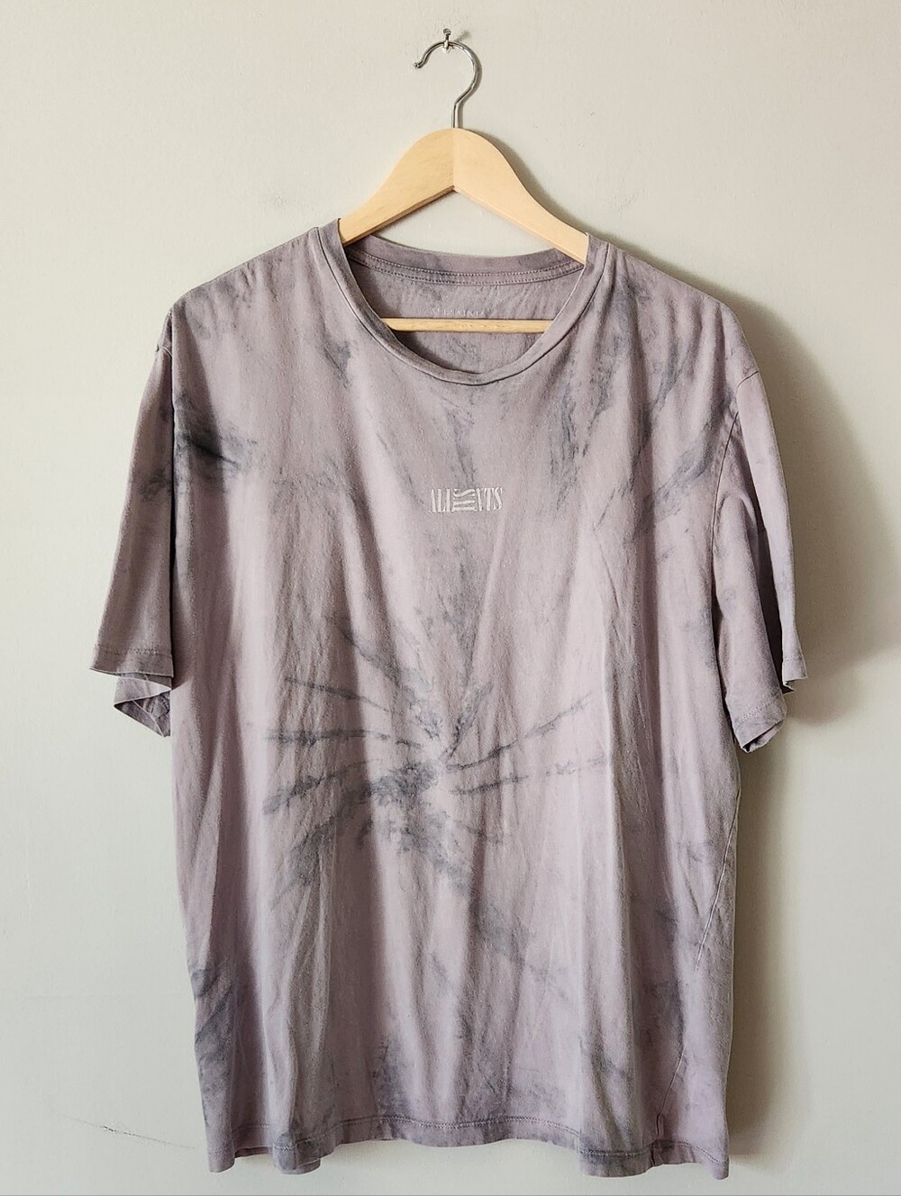 AllSaints Men's Light Gray Tie-Dye Short Sleeve Tee Sz XXL